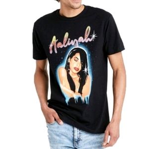Aaliyah Black Graphic T-Shirt, 100% Cotton Mens Size 2XL